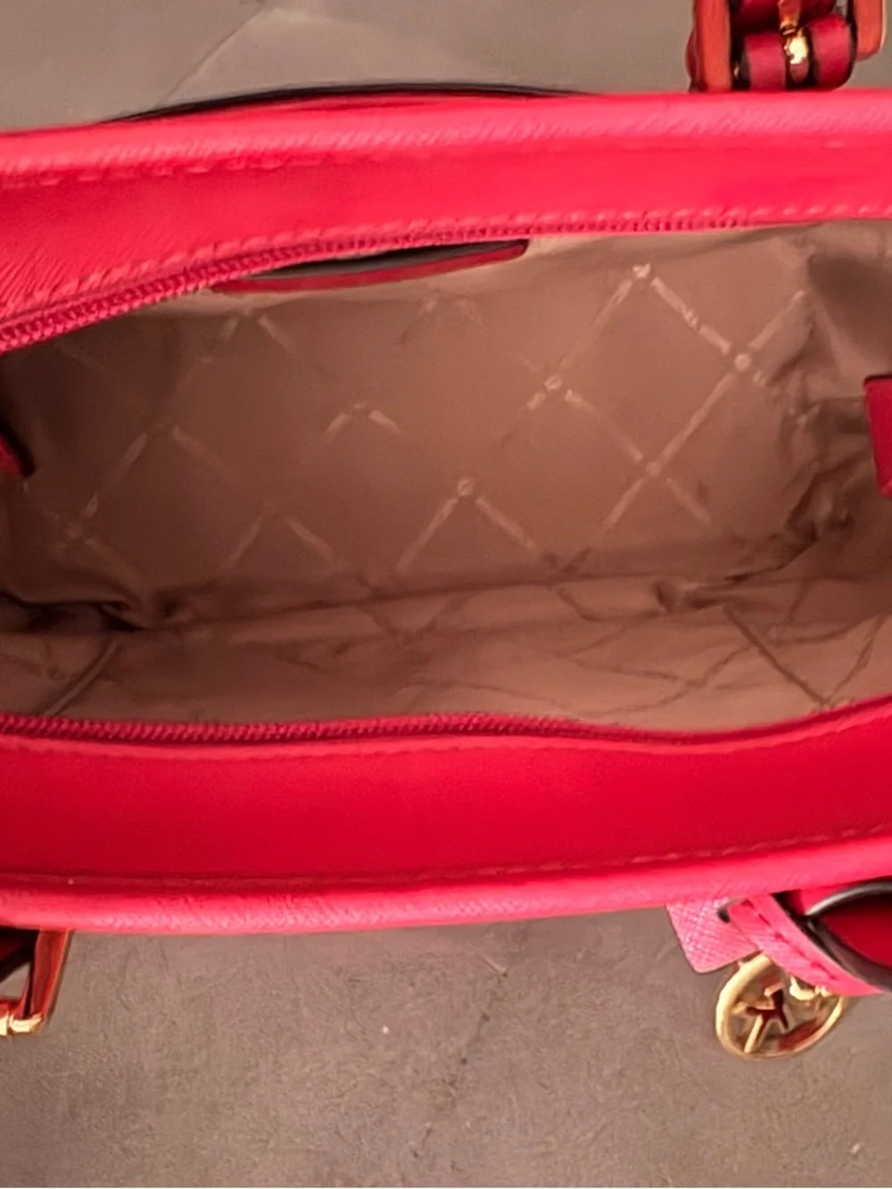 Michael Kors Hot Pink Saffiano Leather Tote with Gold MK Charm - Picture 2 of 2